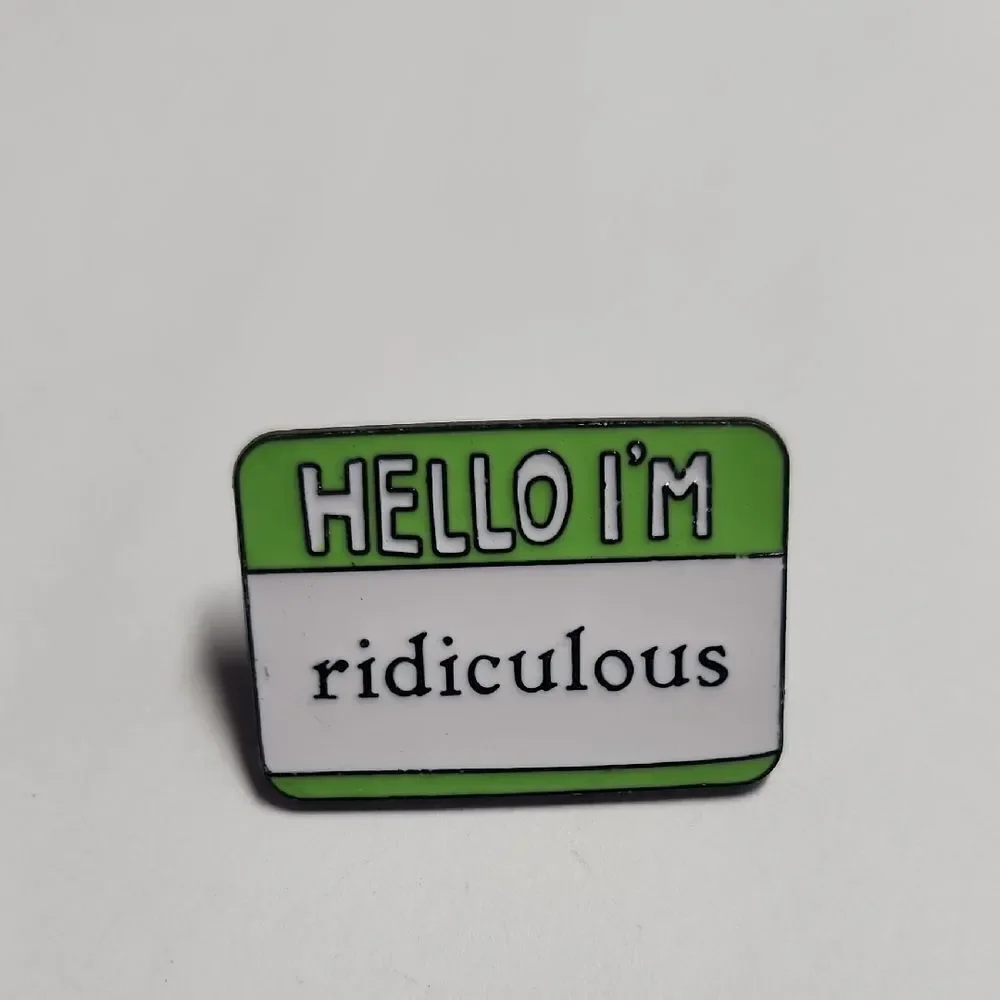 Green and White Name Tag Pin